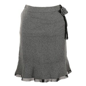 Versailles Y2K Tweed Peplum Skirt Rosette Chiffon Hem Gray Sz 10 NWT